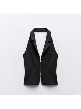 Zara Black Sleeveless and Backless  Zip Blazer Vest